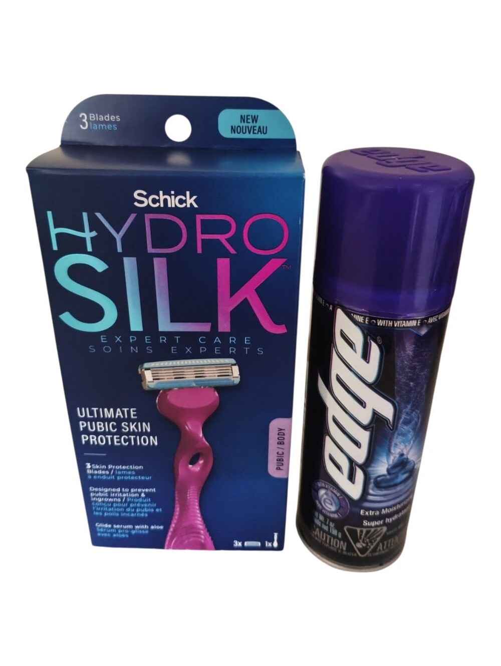 Schick Hydro Silk Pink Razor with Purple Shave Gel Can